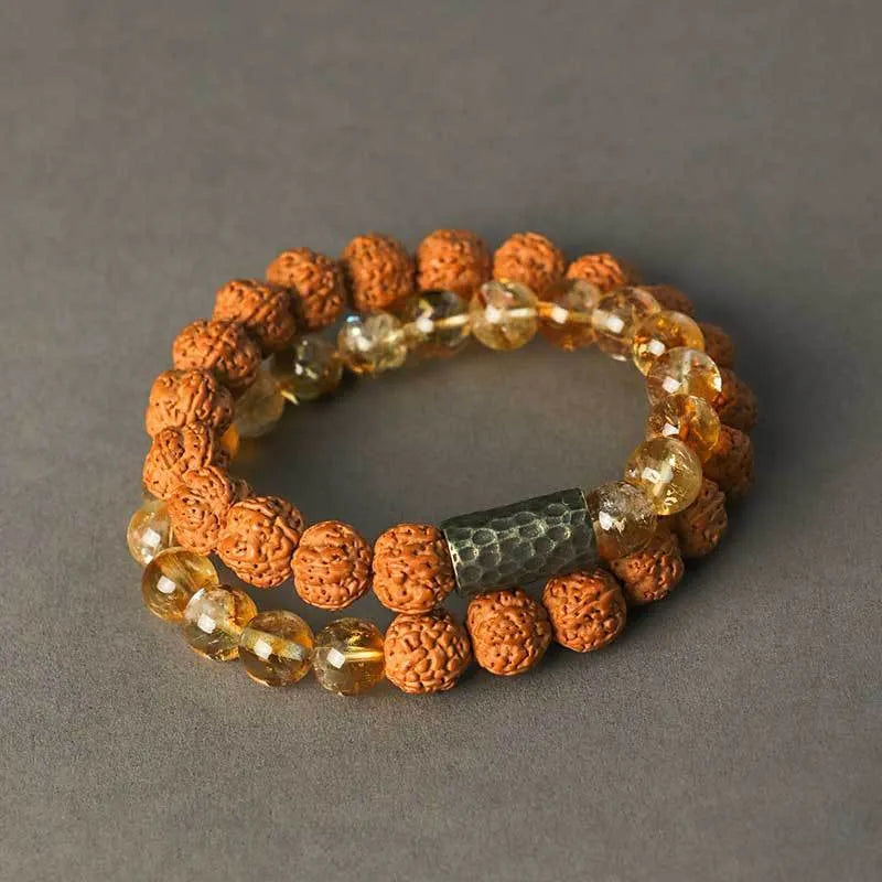 Barbie tan yellow tower crystal double ring bracelet with retro unisex design