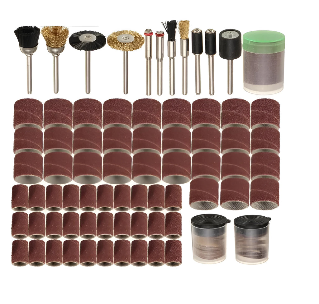 Electric grinder accessories combo set with 150 pieces including steel, copper, sand and diamond wool components