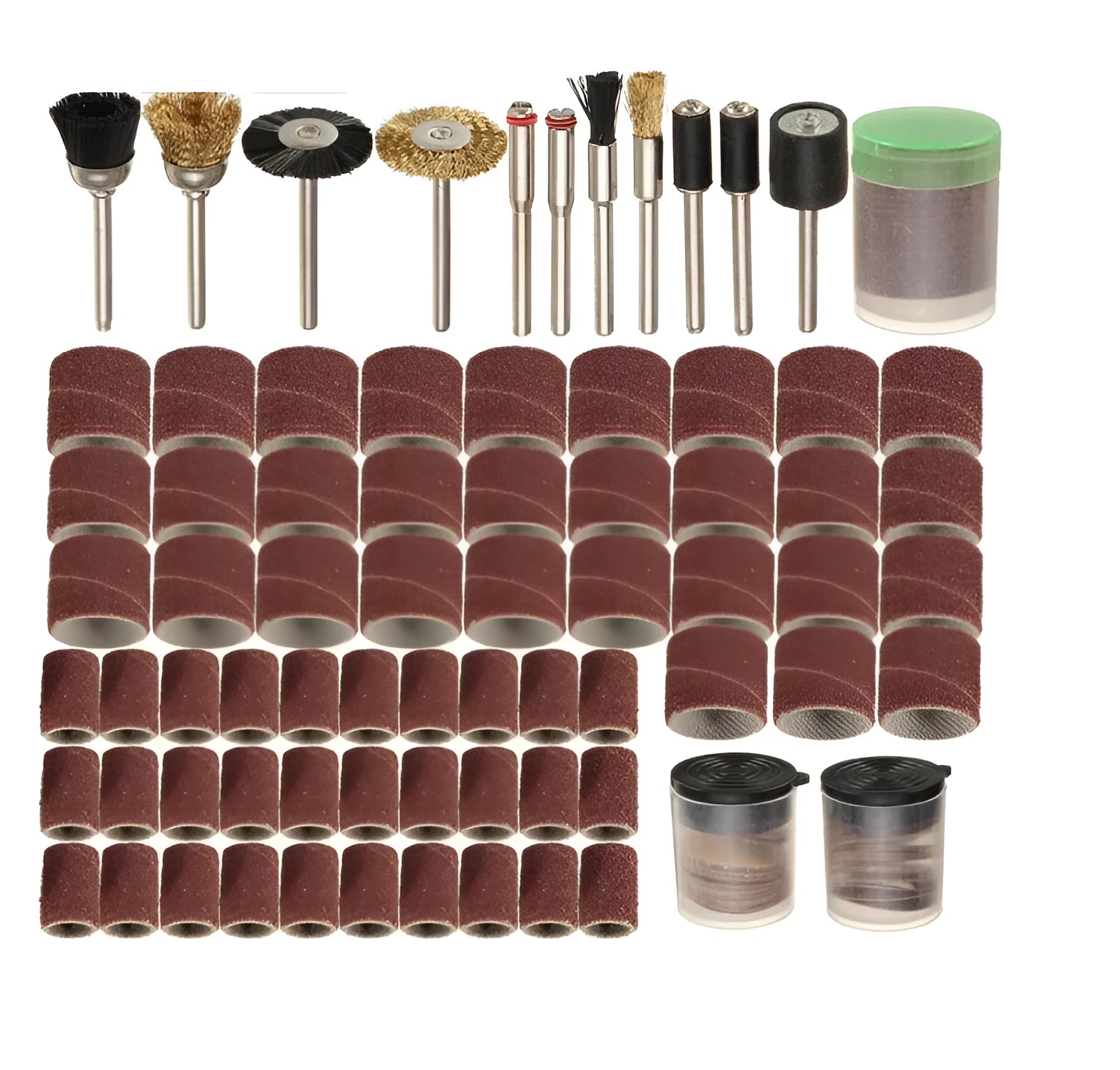Electric grinder accessories combo set with 150 pieces including steel, copper, sand and diamond wool components
