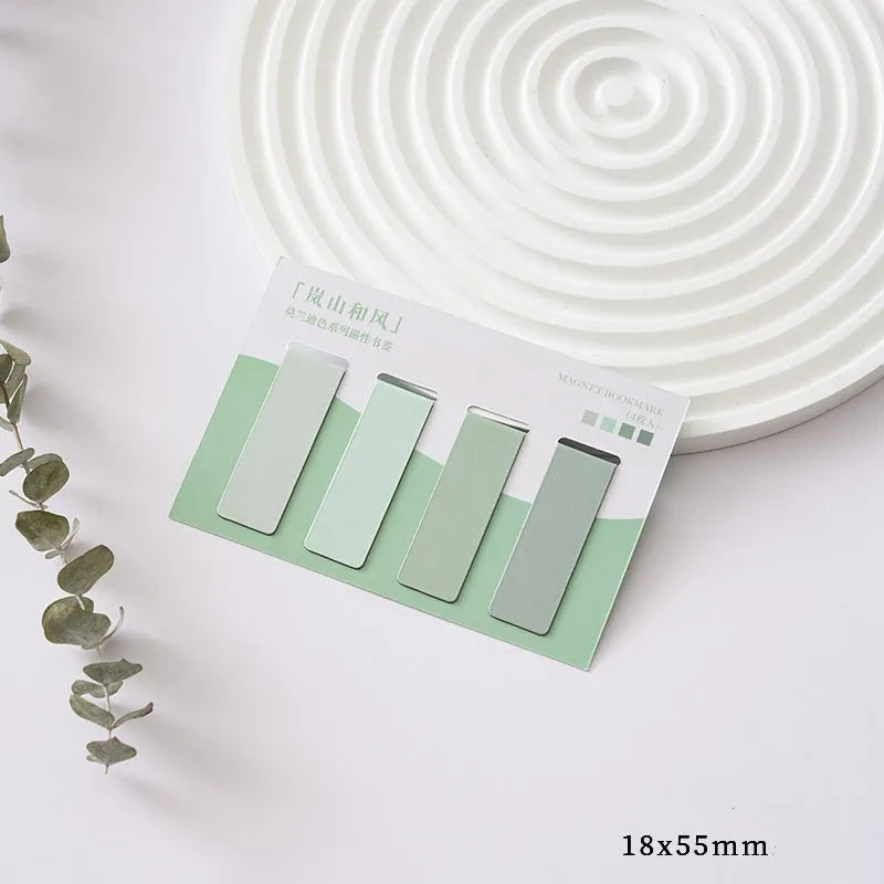 Four morandi colour block magnetic bookmarks in pastel shades showing miniature design