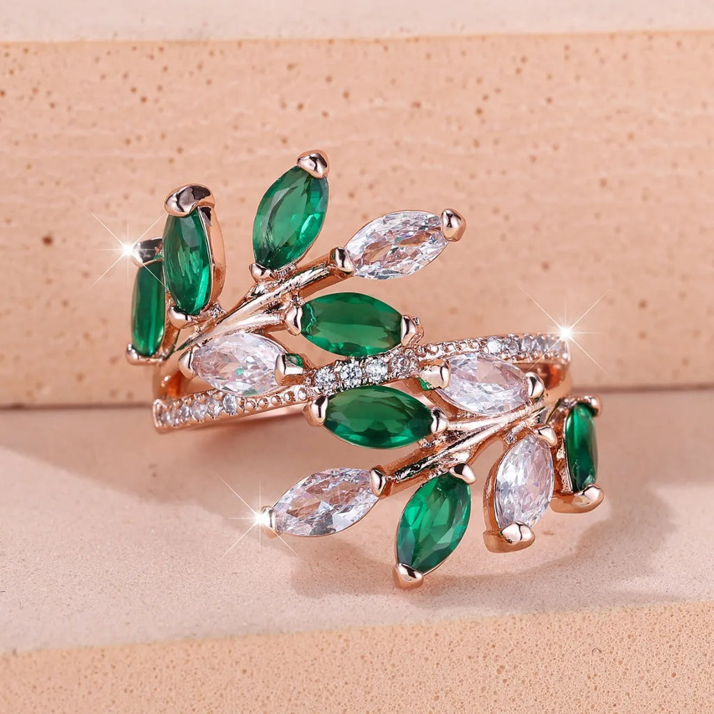 Adjustable copper leaf ring with a horse eye zircon stone in a choice of nine colour finishes.