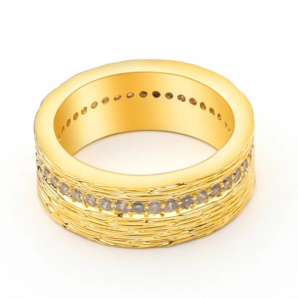 Gold electroplated geometric zircon ring for women in UK sizes 6, 7, 8