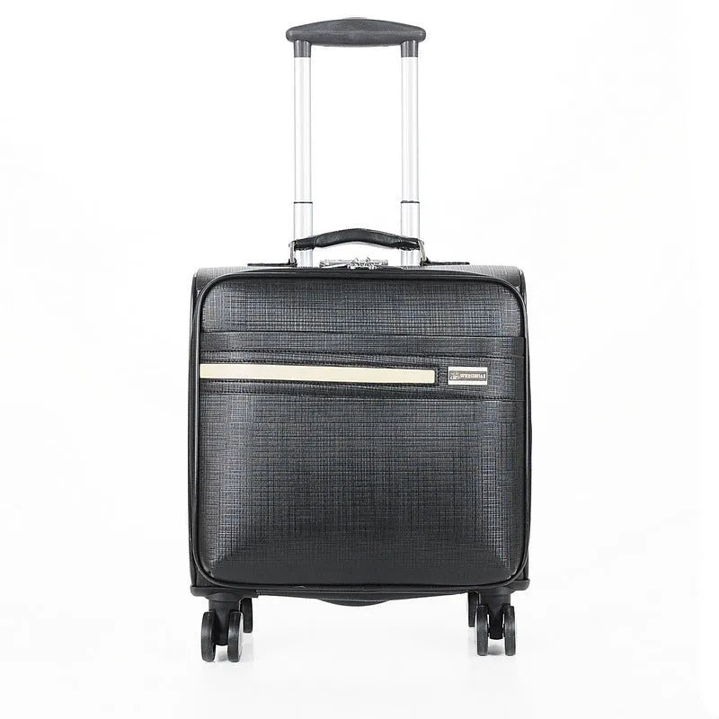 Black PU leather rolling business case with telescopic handle and airplane wheels