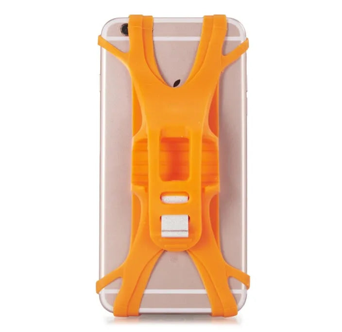 Silicone bicycle phone holder mounted on handlebar showing three-hole adjustment system