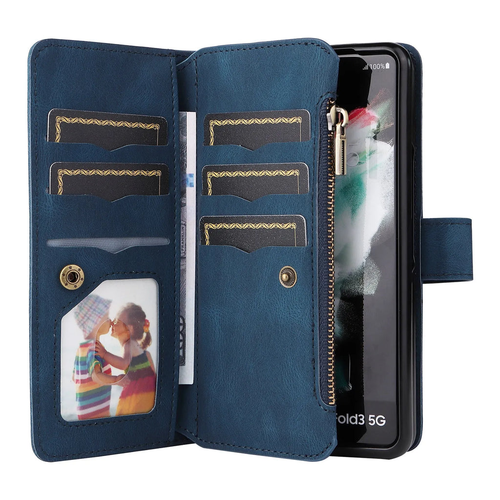 Z Fold 4 wallet case in pink, black, red or blue with zipper, flip bracket and PU TPU cover