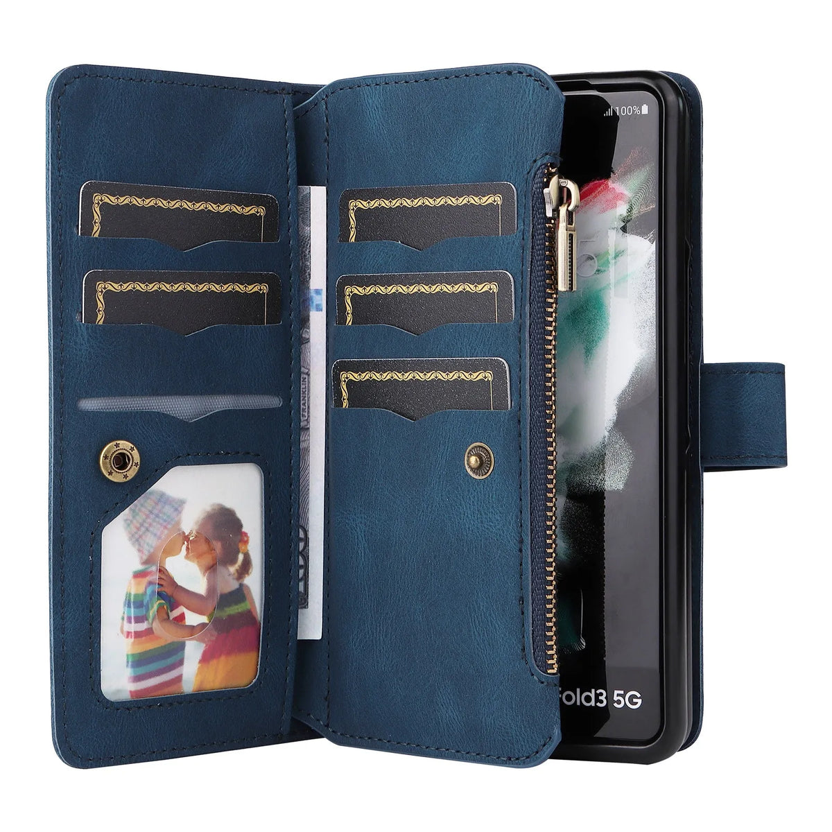 Z Fold 4 wallet case in pink, black, red or blue with zipper, flip bracket and PU TPU cover
