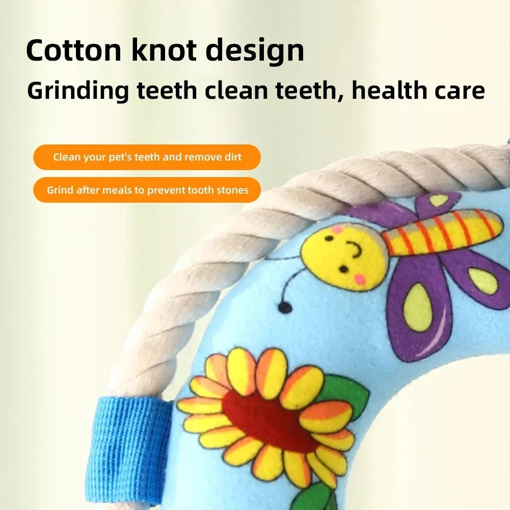 25cm diameter plush dog pull ring toy in yellow fish design for interactive pet play