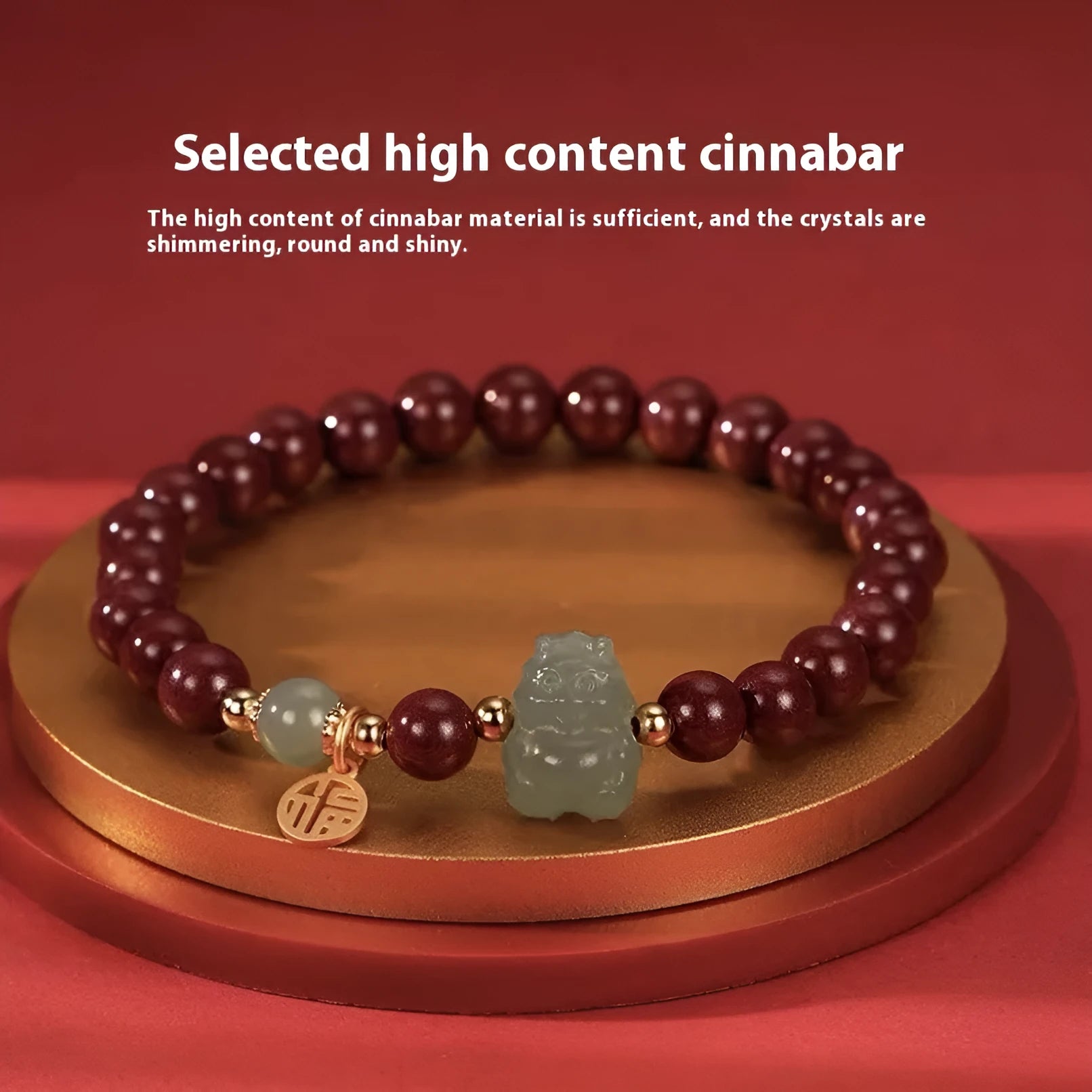 Natural Hetian jade bracelet with 8mm beads showing zodiac motifs in emperor sandstone style