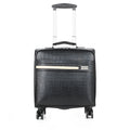 Black PU leather rolling business case with telescopic handle and airplane wheels
