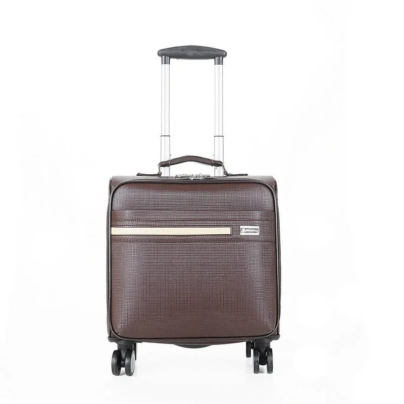 Black PU leather rolling business case with telescopic handle and airplane wheels