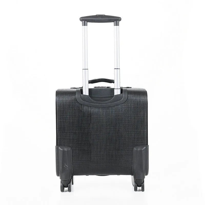 Black PU leather rolling business case with telescopic handle and airplane wheels