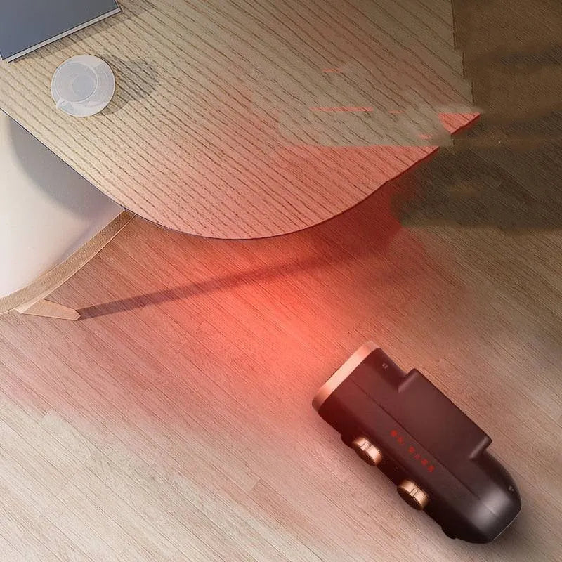 Small white and black gold electric heater fan with mechanical controls for spaces up to 20 square metres