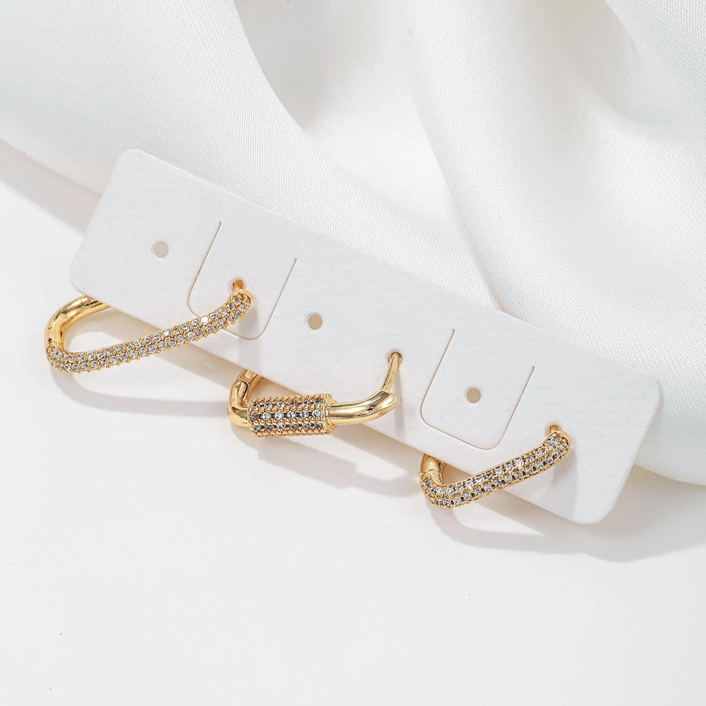 Geometric ear clip set with micro inlaid zircon jewellery in gold and white colour options