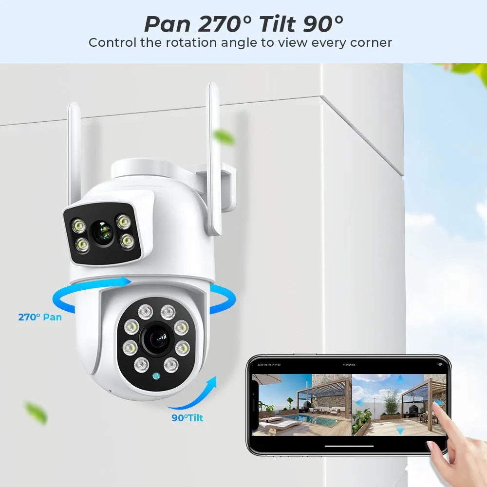 White wireless outdoor night vision surveillance camera with dual-screen humanoid tracking and bracket