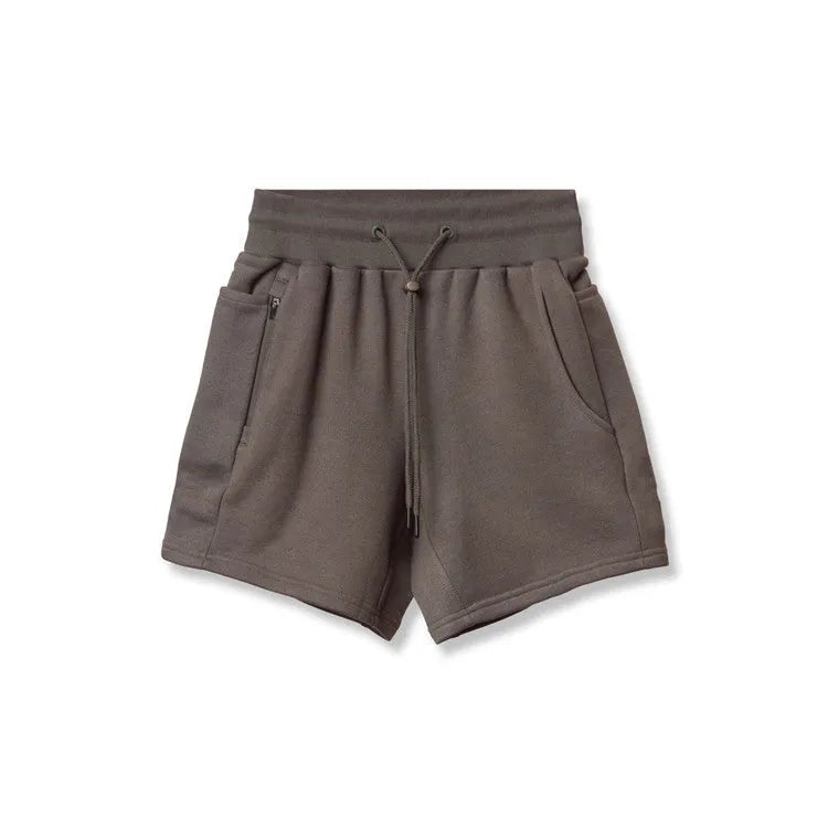 Summer men's multi-pocket sports shorts in green with mid waist cotton blend lining