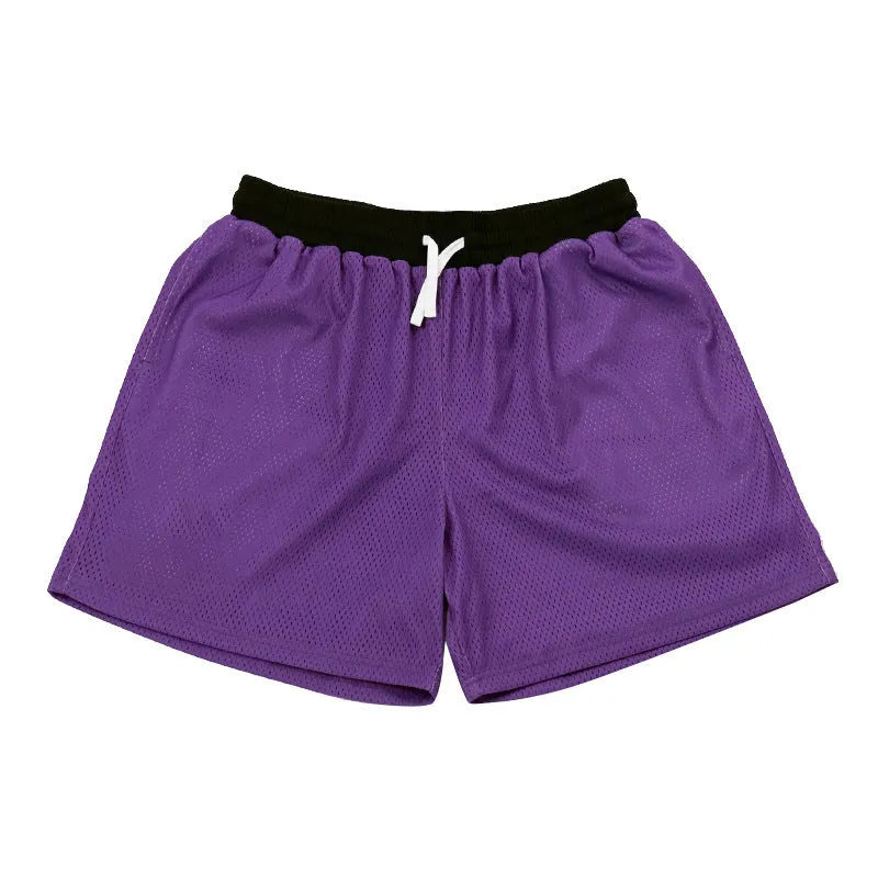 Men's mesh quick-drying athletic shorts in black, red, green, purple, or blue for summer sports