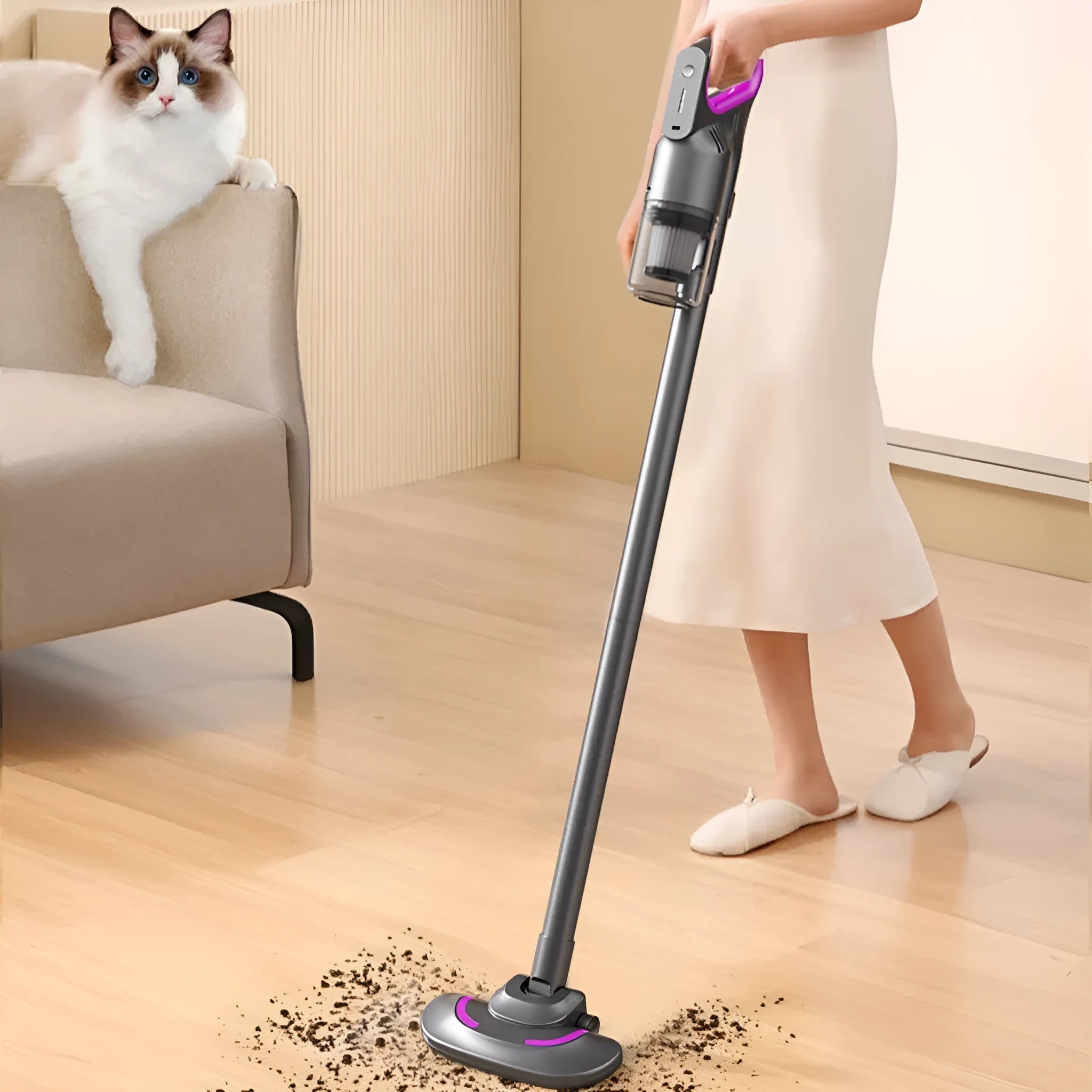 Rose red all-in-one handheld mite vacuum cleaner with 8500PA suction and Type-C charging port