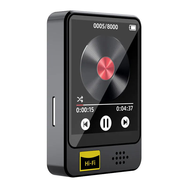 E-book player with external speaker, 1.8 inch screen, black plastic body, Bluetooth, FM radio, and USB charging