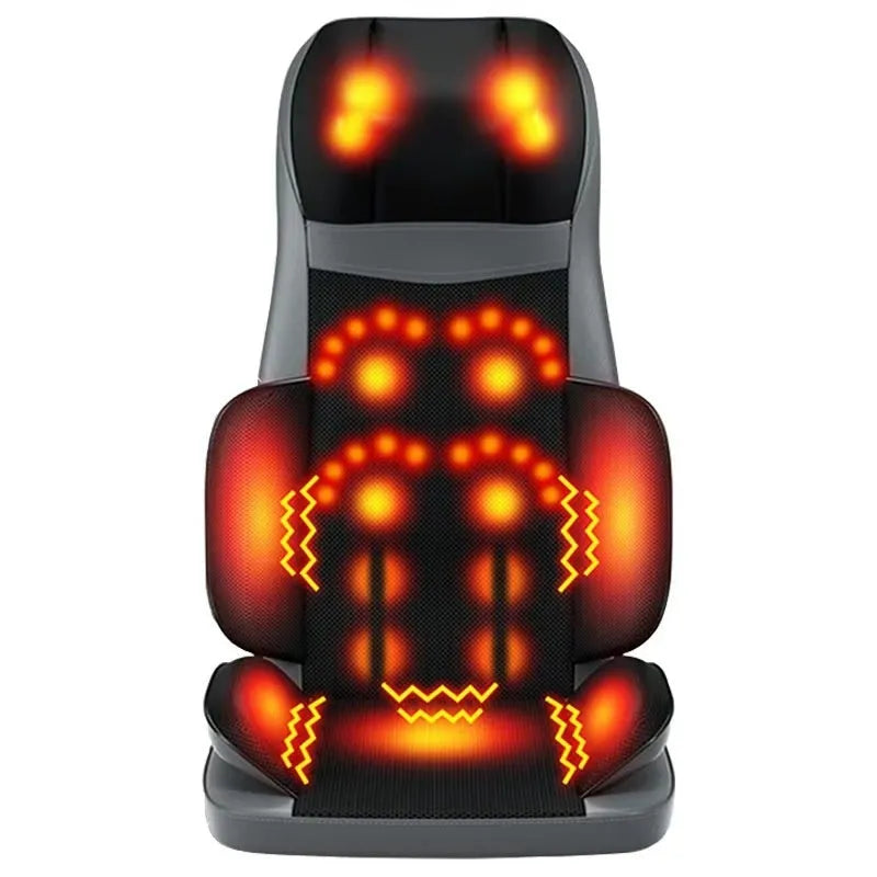 Grey massage back cushion with five-in-one mechanical and airbag massage for neck shoulders waist back hips
