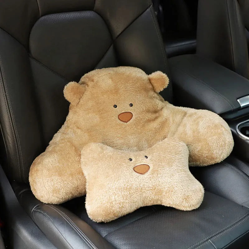 Plush cartoon little bear vehicle head restraint neck protector in arm white bear style for car seat