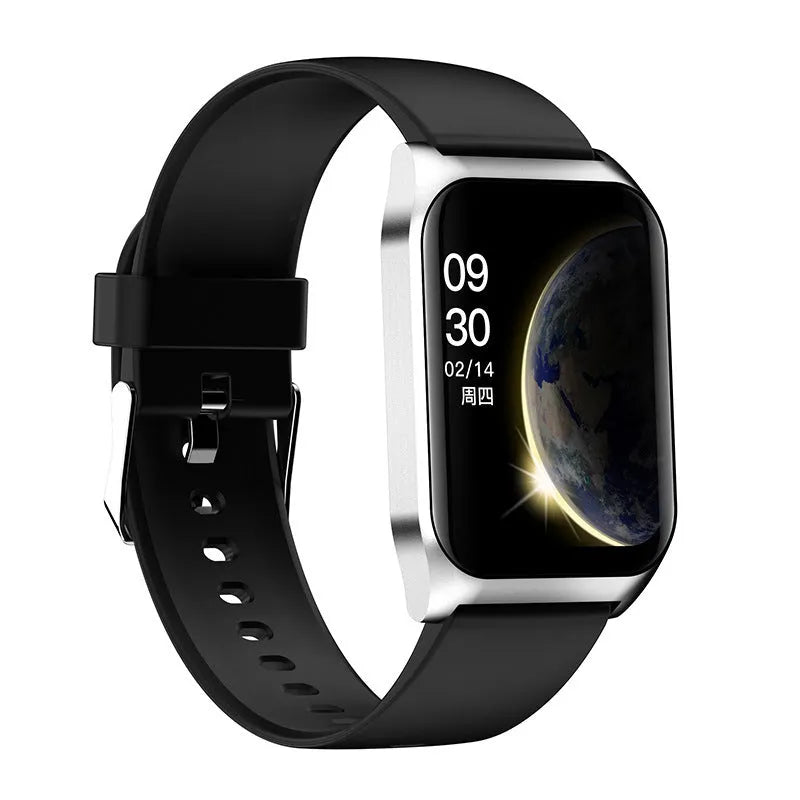 Black smart watch with heart rate monitor and Bluetooth call function on a 1.69-inch screen
