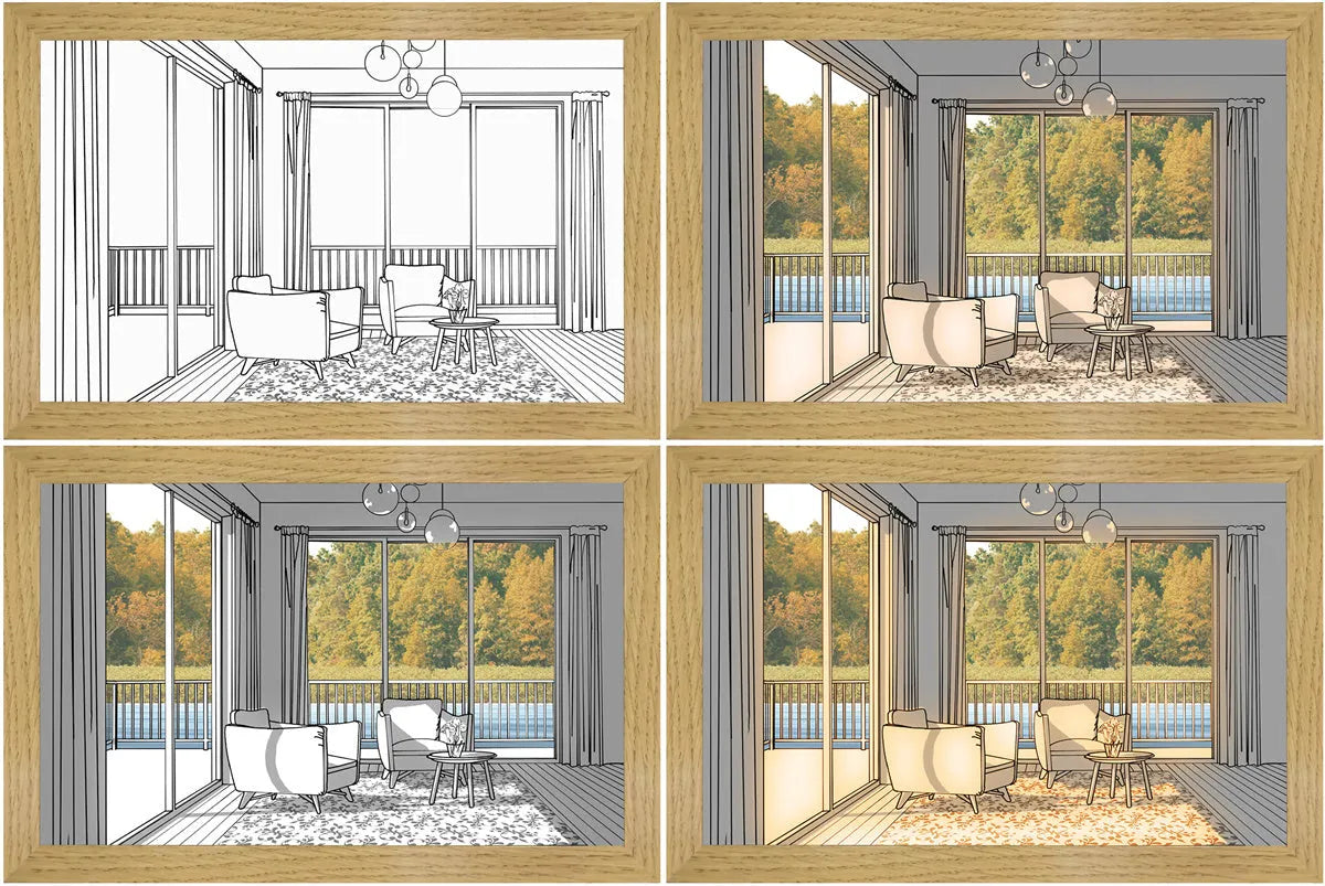 LED illuminated decorative picture showing scenic artwork with adjustable lighting in wooden frame