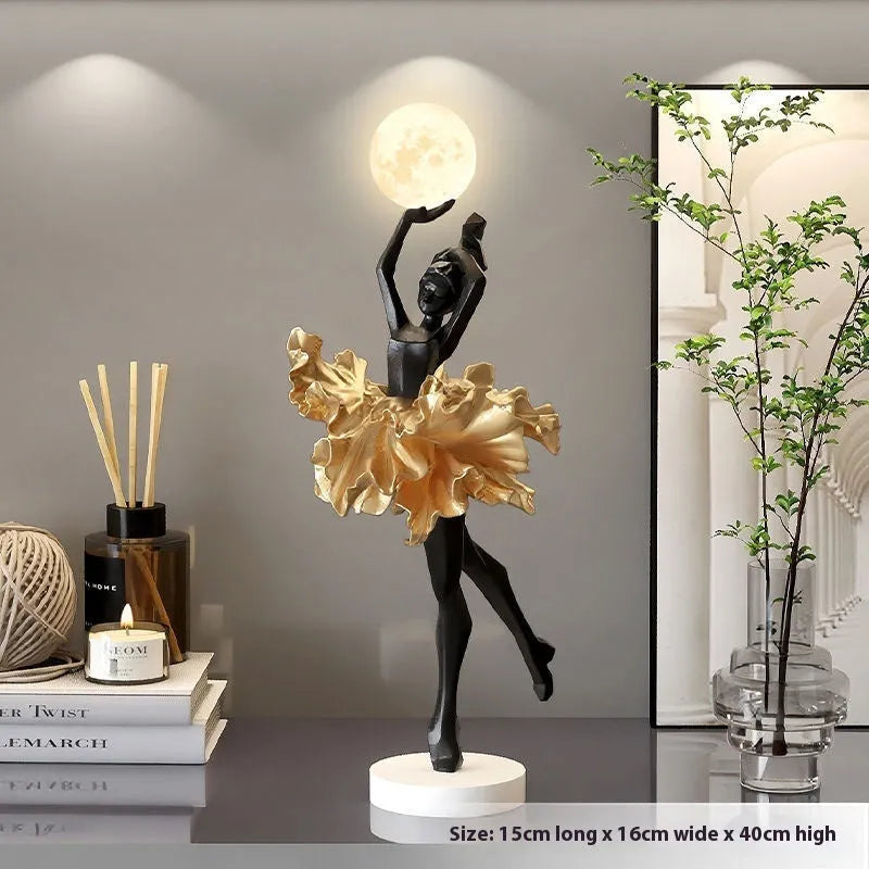 Art Girl modern resin night lamp ornament with USB charging in black gold, white, pink, or light blue colour