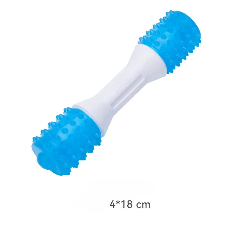 Dual-colour aqua bone puppy teething chew toy made from PU rubber and TPR for dogs 2-8 months old.