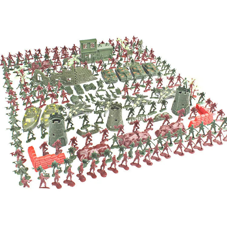 Children's military educational toy set with 240 plastic soldiers, tanks, and battlefield accessories