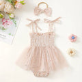Baby girl mesh camisole princess dress with bowknot headwear in creamy-white