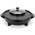 Black electric hot pot with aluminium alloy inner pot and control panel showing temperature settings