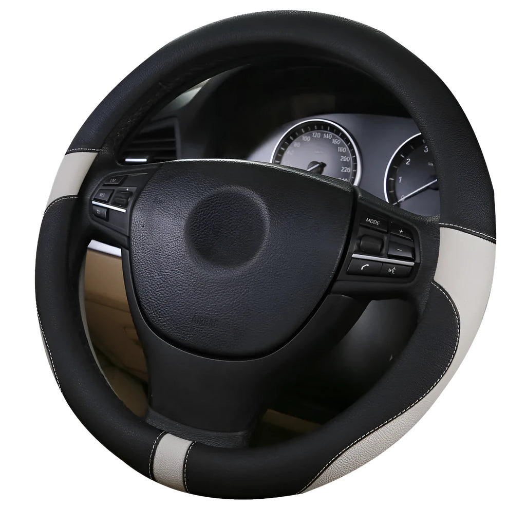 Green leather steering wheel cover for sedans, 38cm diameter, all seasons