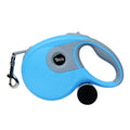 Dog automatic retractable leash with one-button break lock, soft hand grip, and black ABS body on a green background