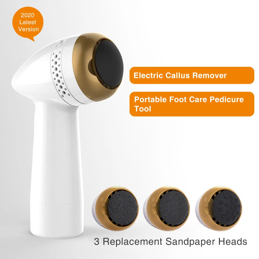 Electric foot grinder with a quartz grinding head in gold, silver, pink gold or white finish.