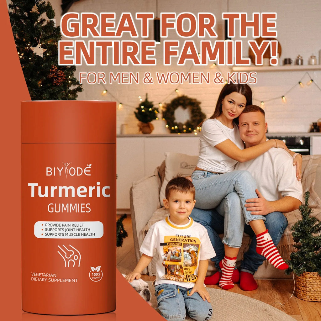 Organic turmeric gummies supplement by biyode in a bottle with 60 pieces