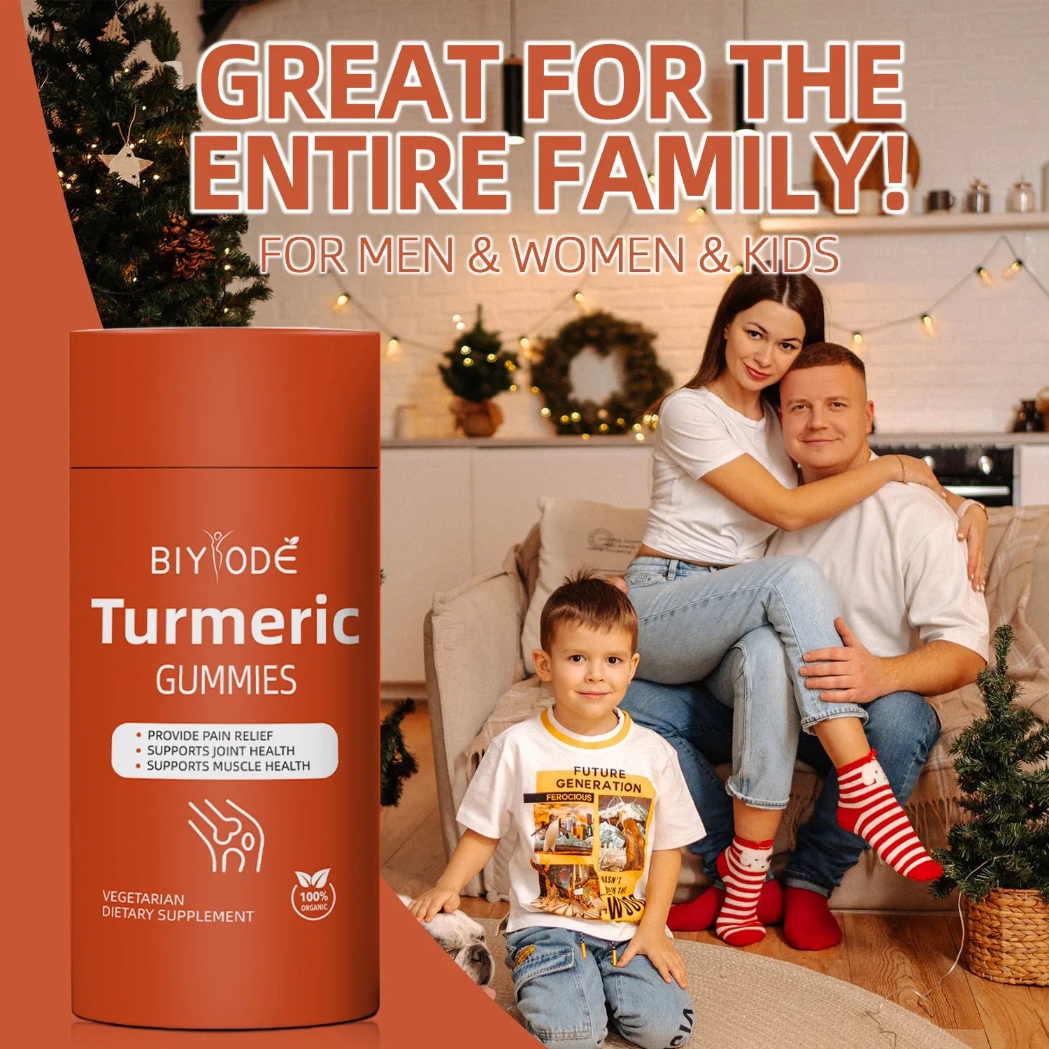 Organic turmeric gummies supplement by biyode in a bottle with 60 pieces