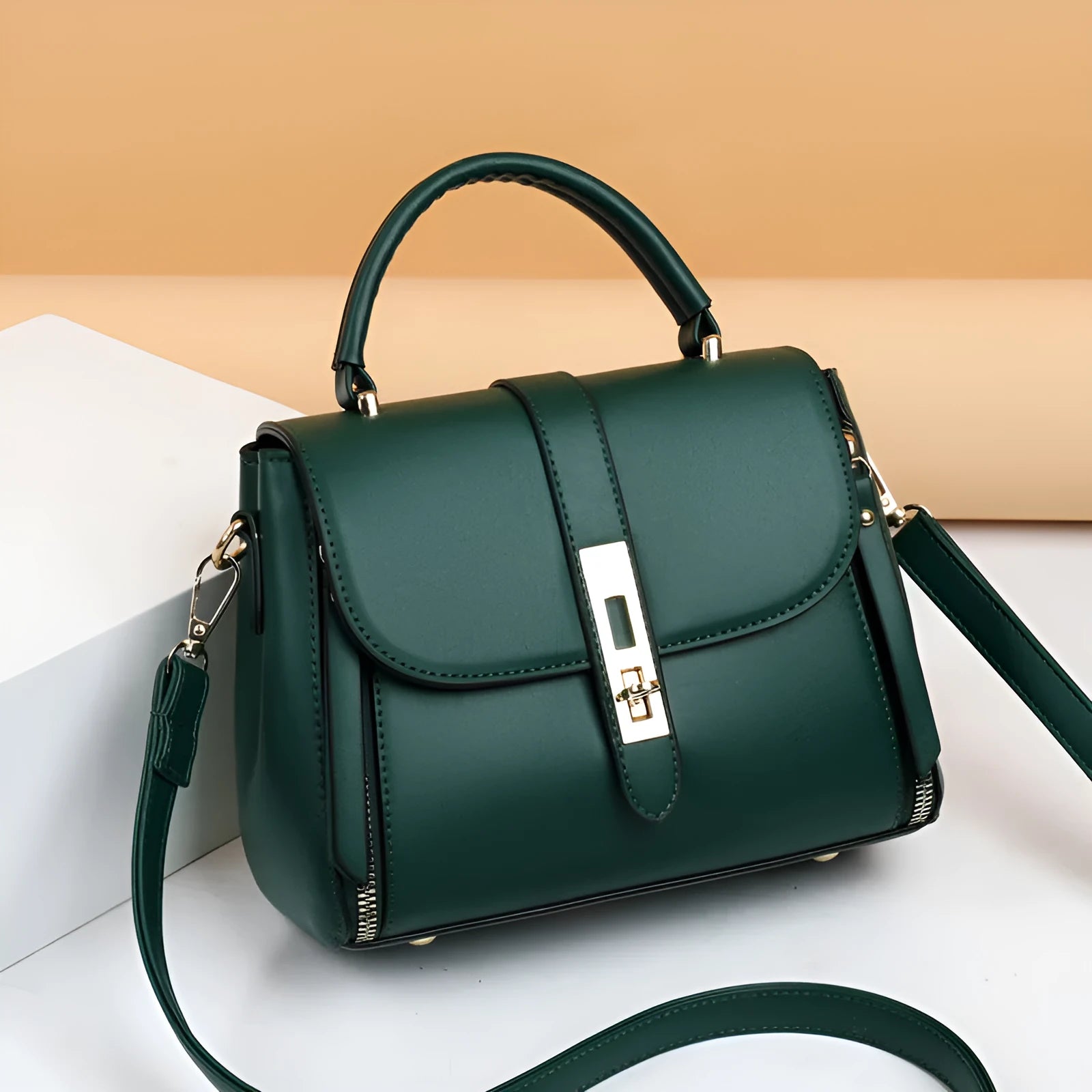 Women's vertical square messenger shoulder bag in soft PU leather with interior lining