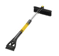 Yellow car telescopic snow shovel with aluminium handle, PVC brush and PP plastic scraper extended to 80cm on snowy windscreen