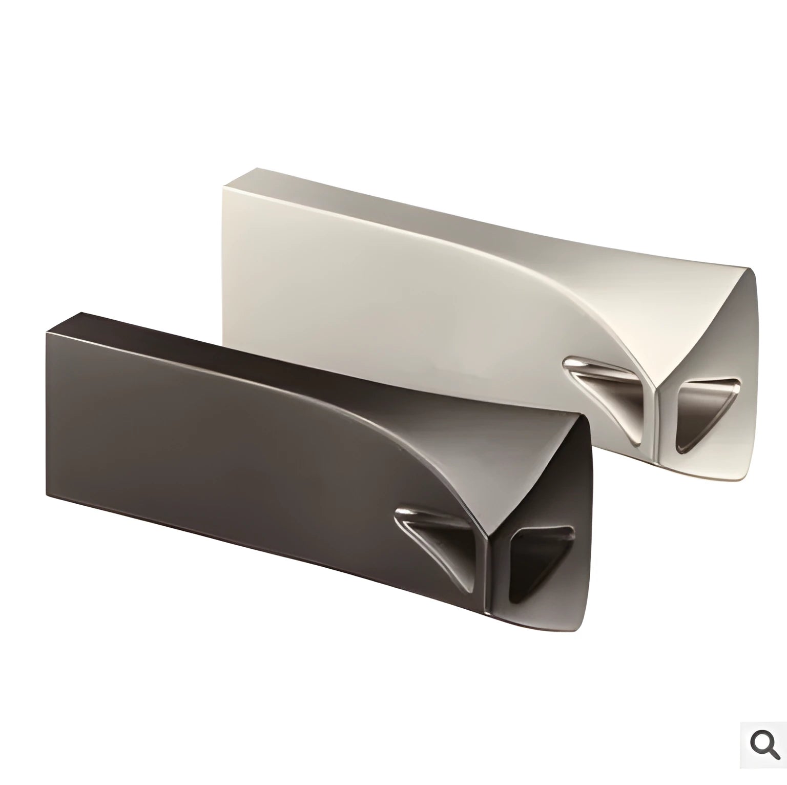 Small triangle metal USB 2.0 drive with write protection switch and indicator light in silver finish