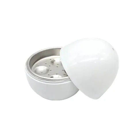 White microwave egg cooker with capacity for four eggs and food-grade construction