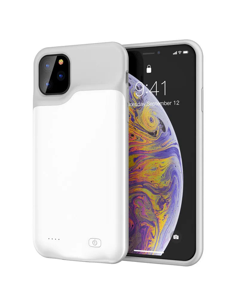 Shockproof silicone iPhone battery charger case in black, blue, pink or white colours