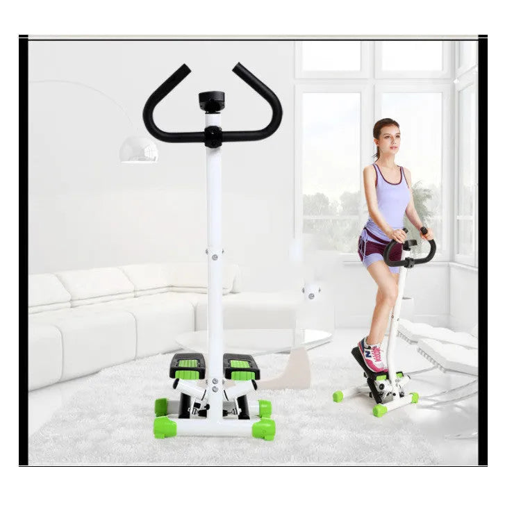 Double super armrest treadmill in green with hydraulic stepping mechanism and electronic display for home gym fitness