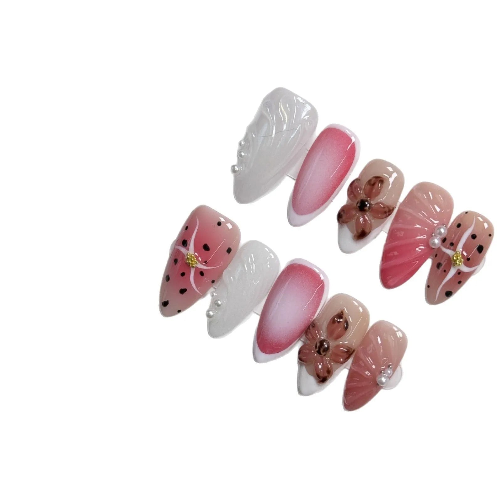 Nail art beauty patches with hand-painted 3D carved designs and embossed candy patterns
