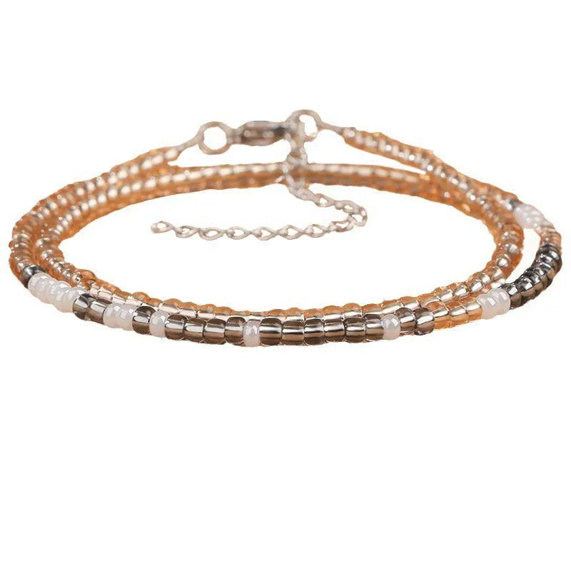 Moss Password Beads Bracelet with crystal string beads and stainless steel double layer geometric chamfered square pattern