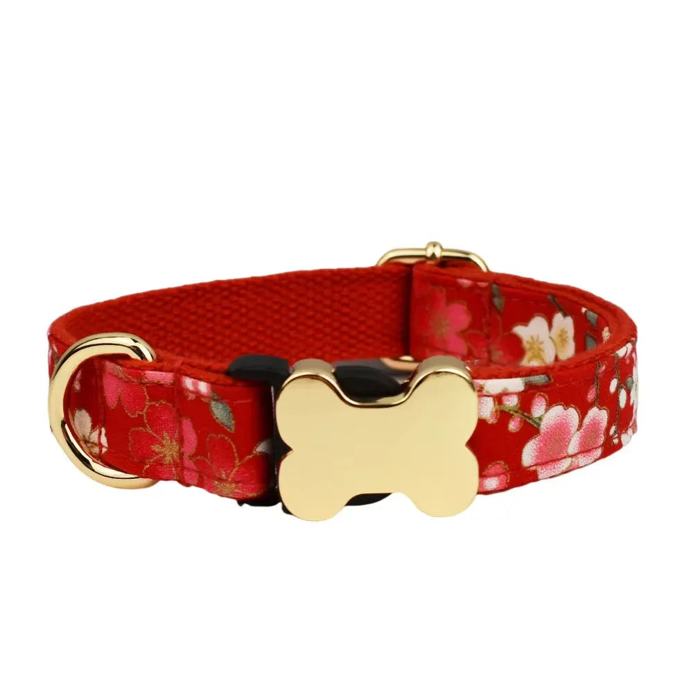 Flat nylon dog collar with a printed grid pattern and a white bone-shaped plastic buckle.