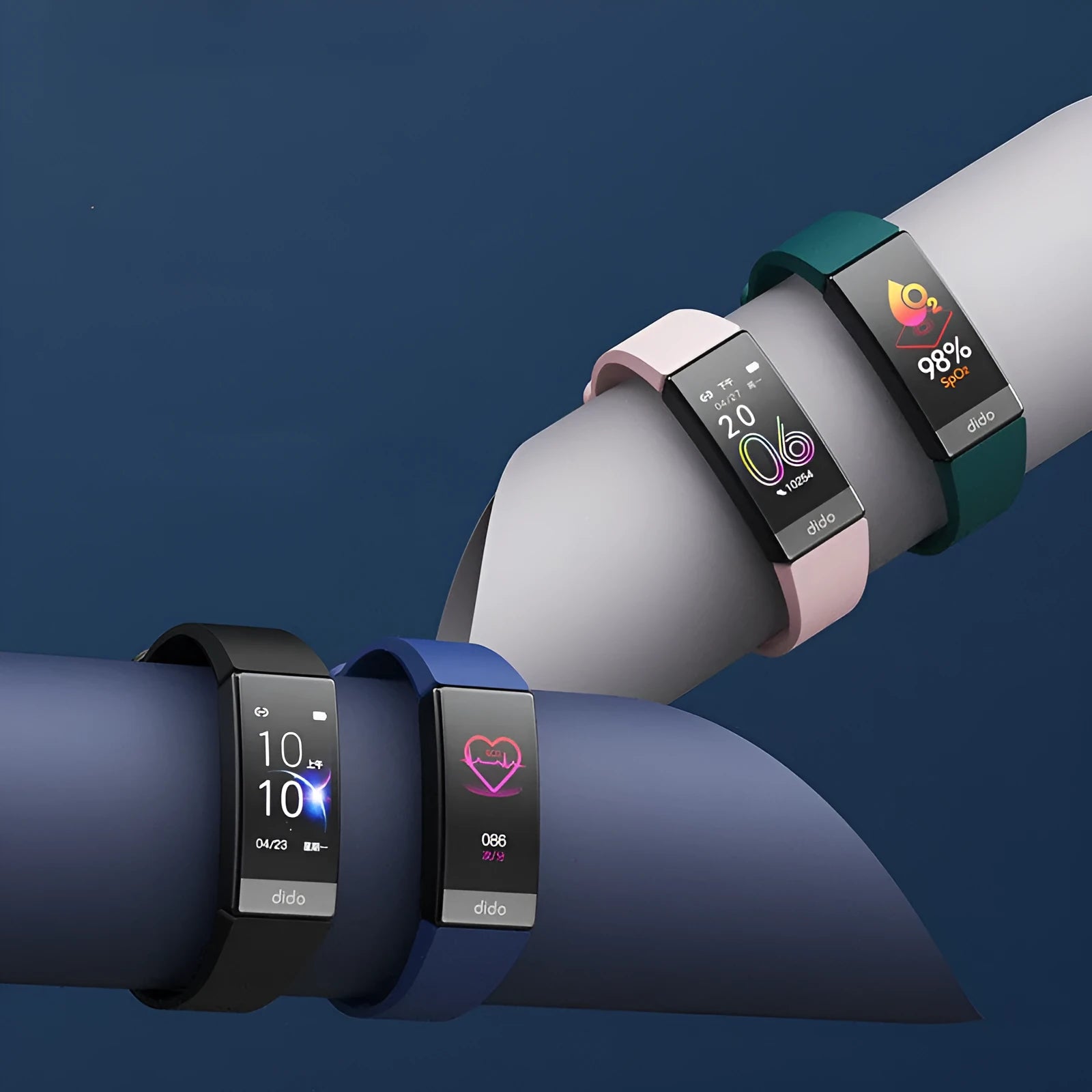 Y6 Black smart bracelet for blood pressure and ECG monitoring on a wrist, showing its 1.1-inch touch screen.