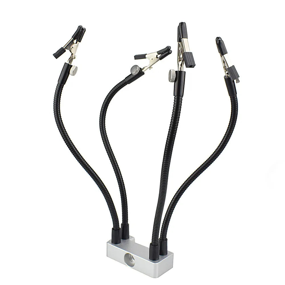 Soldering station LED lamp with 3x magnifying glass on aluminium base, adjustable arm, and 42 SMD LEDs