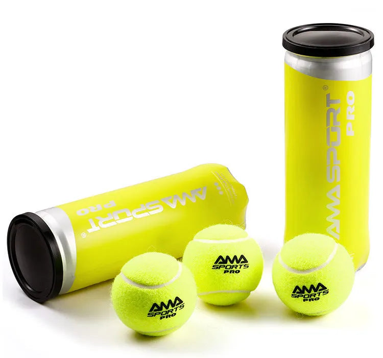 Three cage plate tennis training balls in Cricket-PRO colours showing high elasticity construction for court practice