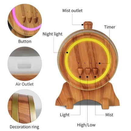 Smart APP aromatherapy machine wooden barrel design with 350ml capacity Bluetooth control