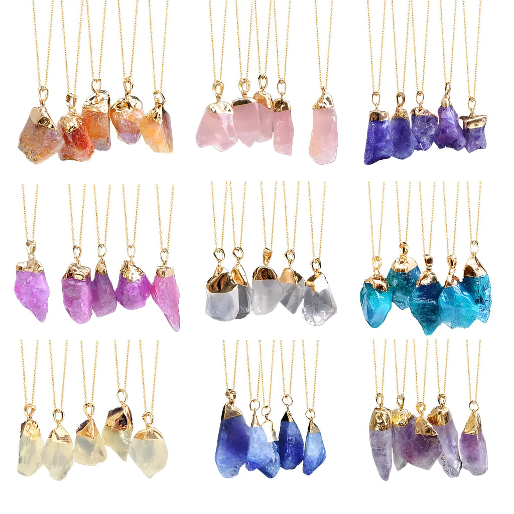 Crystal pendant necklace made from natural stone and dye, adjustable circumference 51-80cm, unisex style